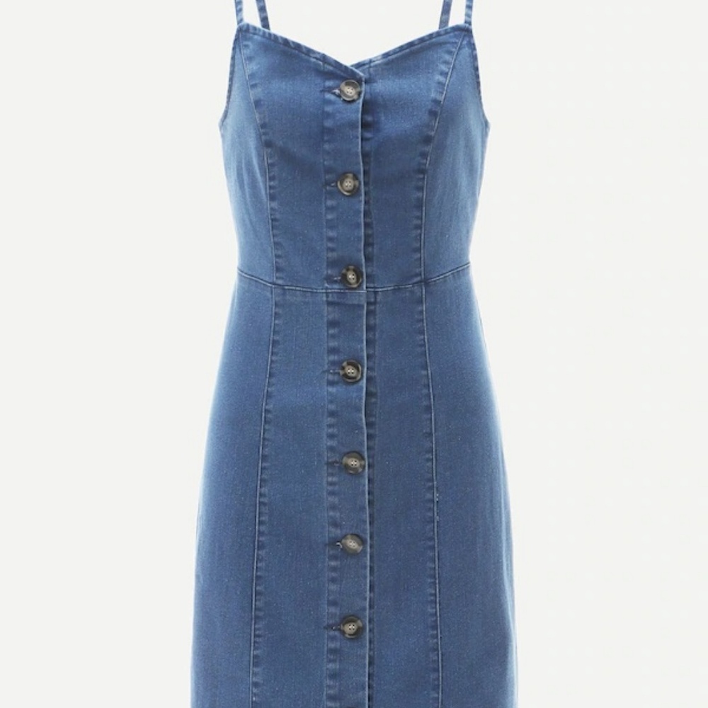 Single Breasted Spaghetti Strap Denim Dress